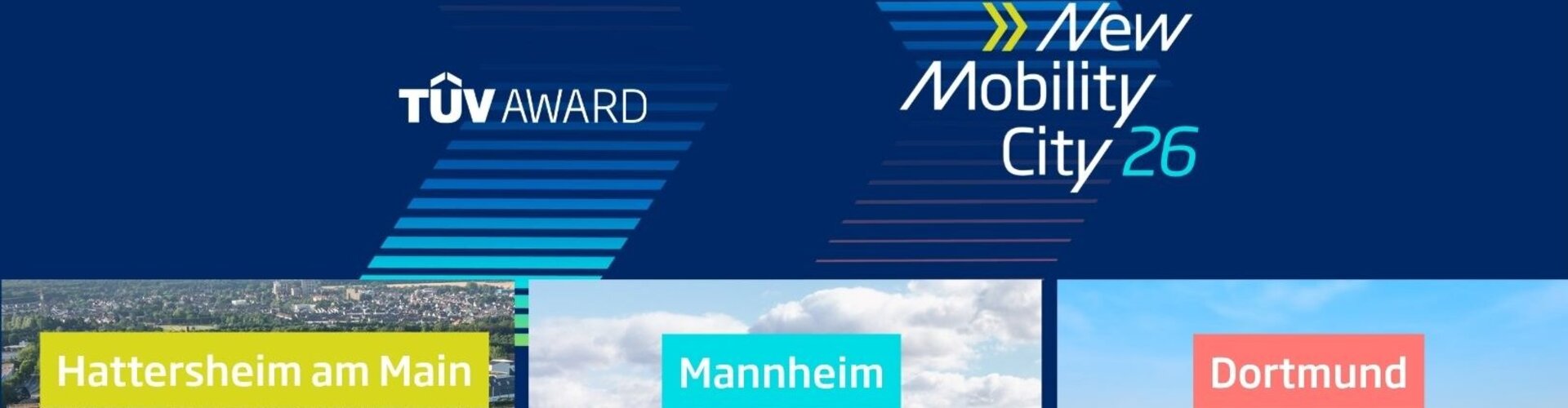 Hattersheim, Mannheim und Dortmund: Sieger des ersten TÜV Award „New Mobility City“ Stadtansichten aus der Luft von Hattersheim, Mannheim und Dortmund