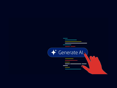 Illustration eines Fingers, der auf einem Touchscreen auf die Worte "Generate AI" klickt