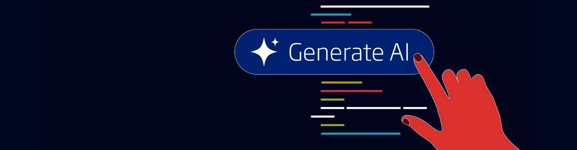 Illustration eines Fingers, der auf einem Touchscreen auf die Worte "Generate AI" klickt