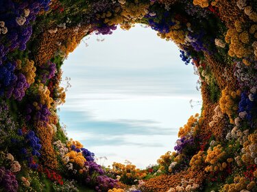 Einheitliche Regeln für eine funktionierende europäische Kreislaufwirtschaft Kreisförmiger Blick durch Pflanzen auf das Meer