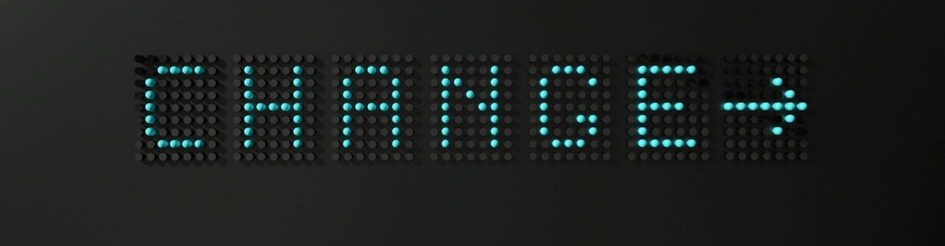 Auf einem dunklen Hintergrund steht das Wort "Change" mit einem Pfeil nach rechts in LED-Punkten
