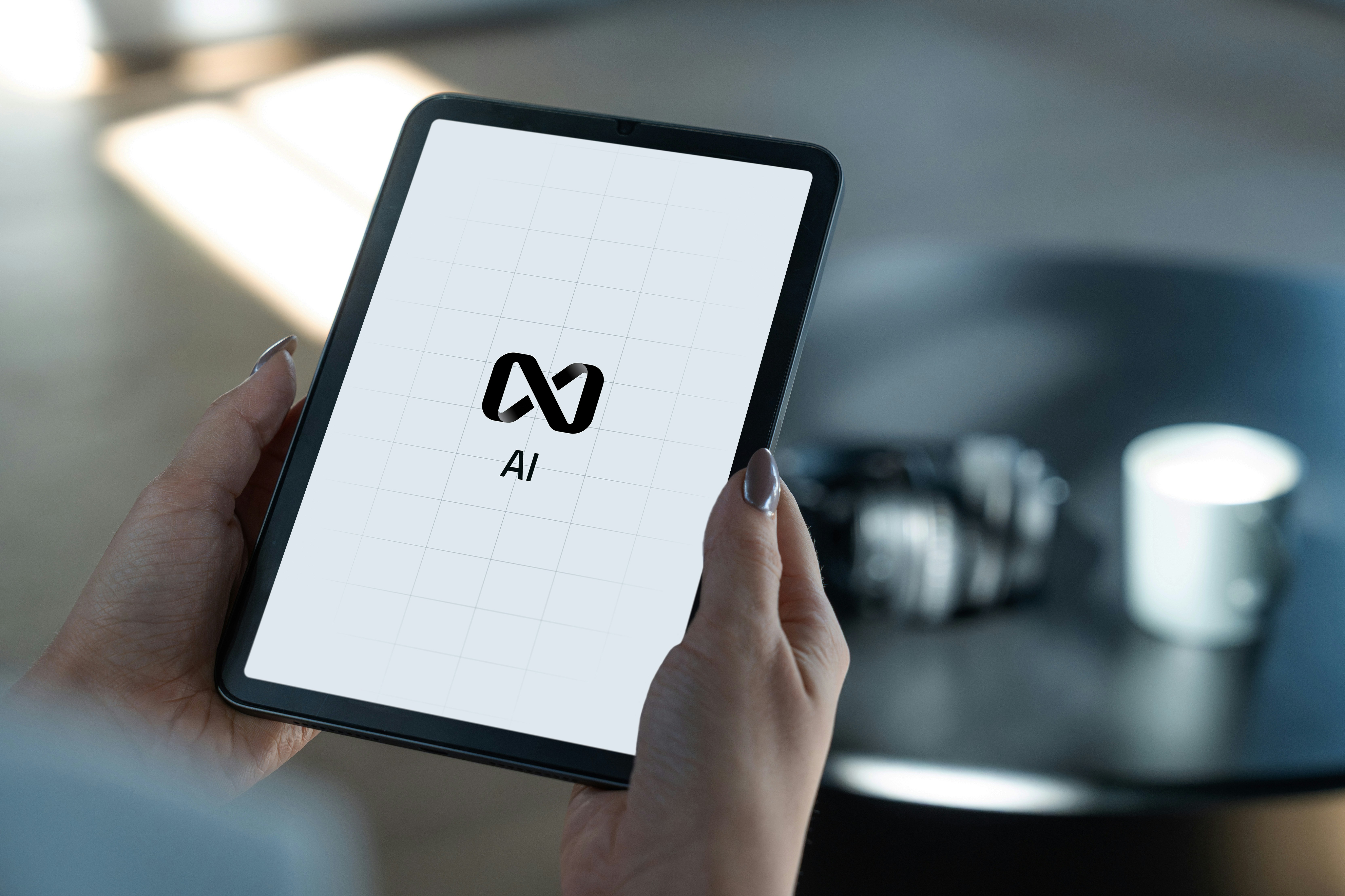 [Translate to English:] Tablet mit weißem Hintergrund auf dem AI steht. 